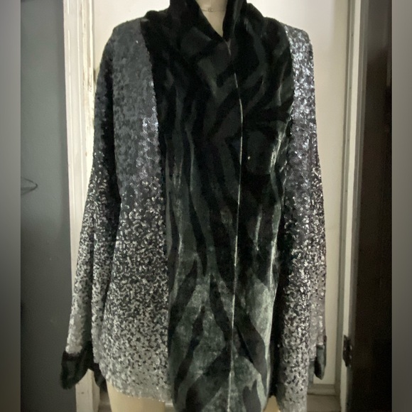 Johnny Was 🎄 Sequin Black Plaza Lined Open Front Kimono - Picture 5 of 6